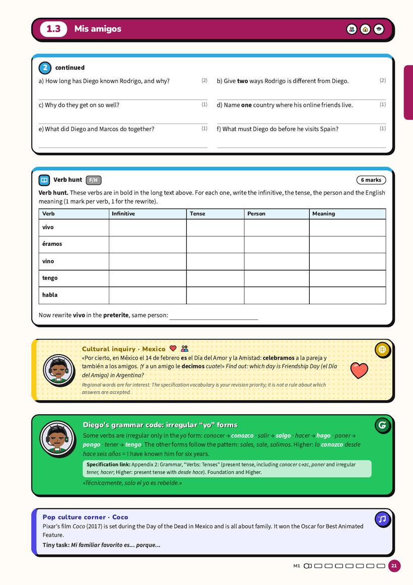 Module 1: verb hunt, culture corner and grammar box
